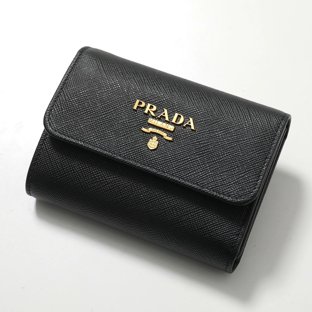 Prada Tri fold Wallet QWA Saffiano Leather Nero Black